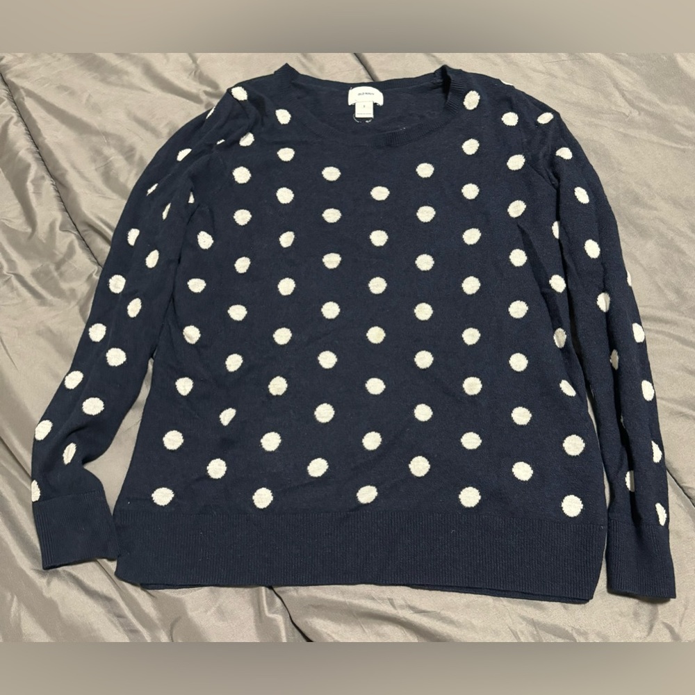 Women’s Old Navy Sweater Navy Blue White Polka Dots Size S  Crewneck